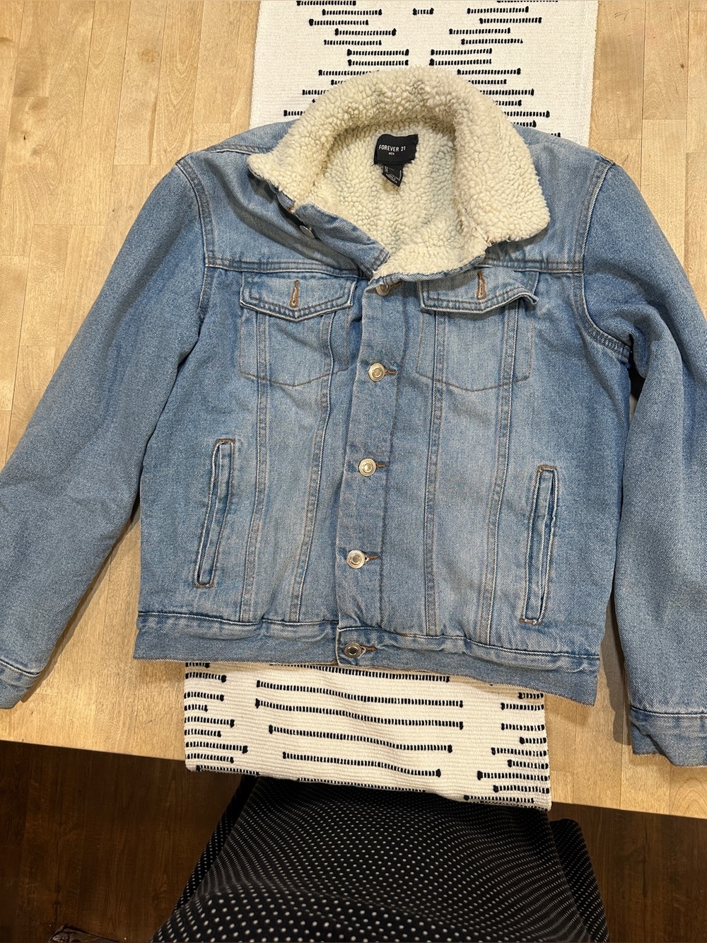Forever 21 Light Blue Denim Jacket with Cream Sherpa Collar